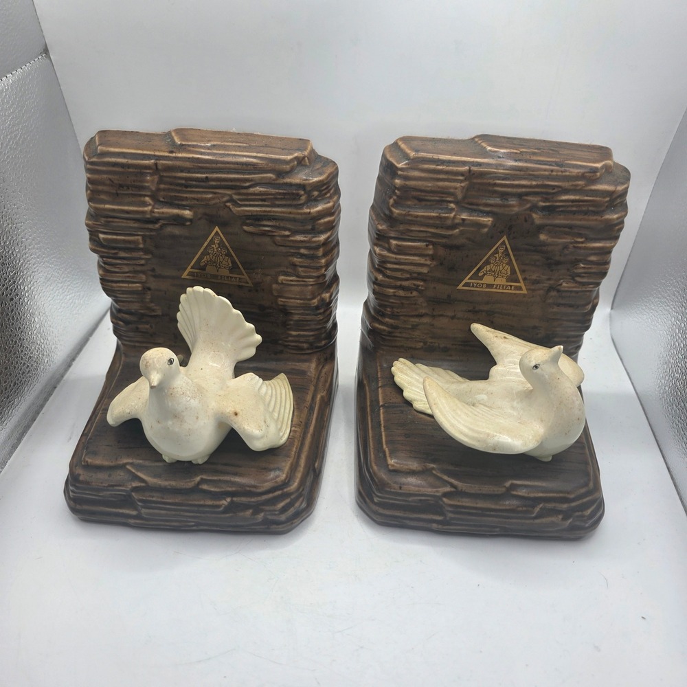 Vintage 1970 Job's Daughters IYOB FILIAE Dove Bird Bookends Masonic Pair